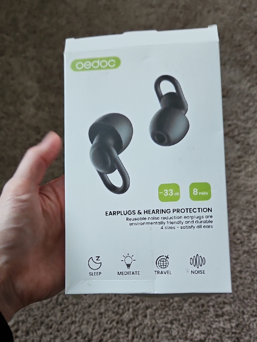Oedoc Reusable Earplugs & Hearing Protection - Black